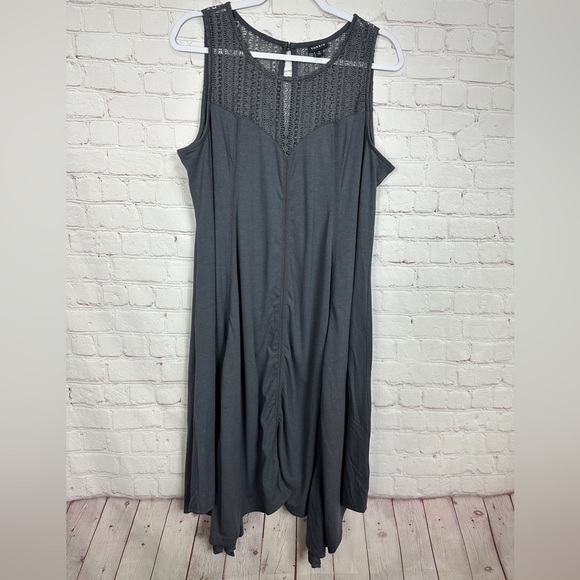 Torrid Gray MIDI JERSEY TRAPEZE DRESS lace crochet accents, sz 2 2X, EUC‎ - Picture 1 of 6